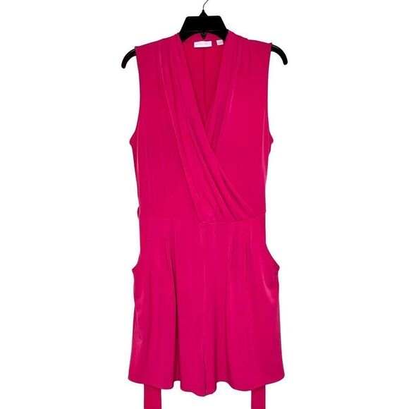 New York & Company Sleeveless Belted Surplice Pink Romper Sz Medium‎ NWOT - Picture 2 of 12